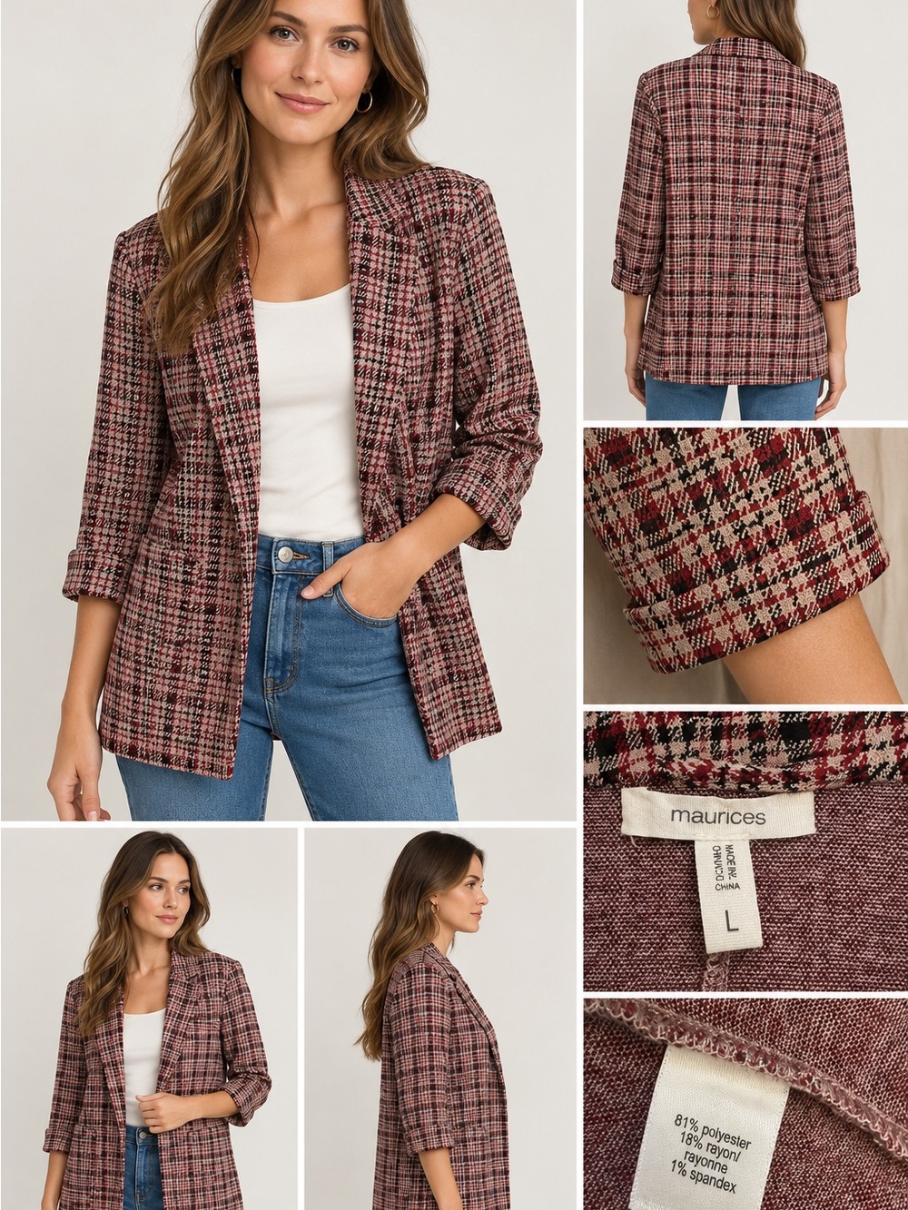 Maurices Rose Pink Plaid Open-Front Blazer